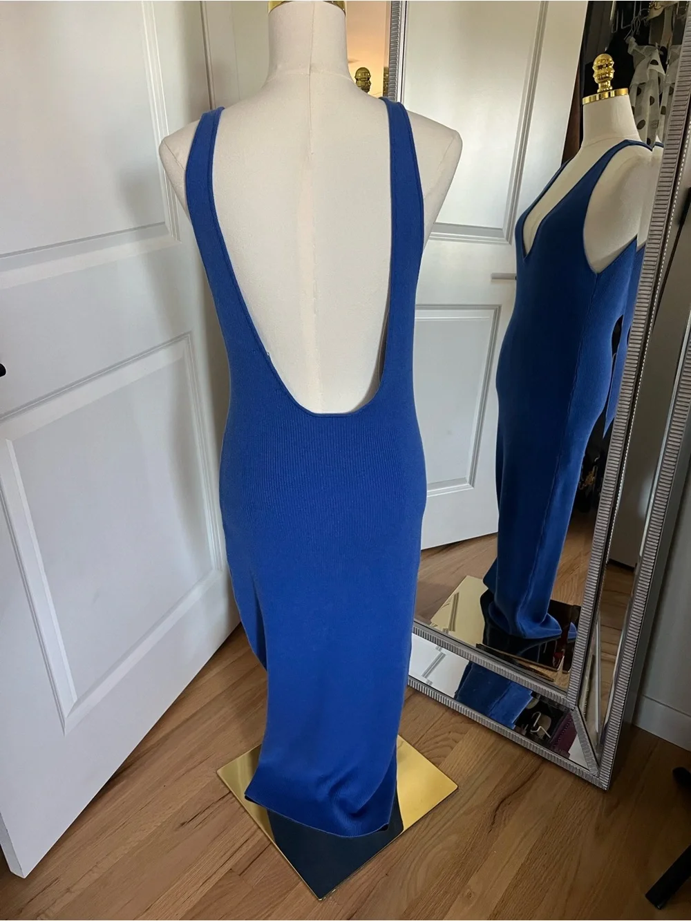 Free People Daniela Backless V-Neck Ribbed Midi Dress in Cobalt Blue